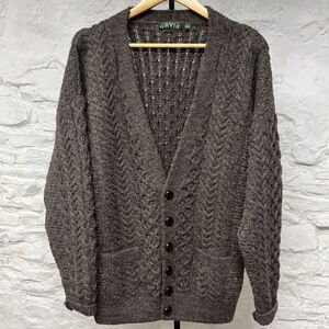 Orvis 100% Wool Chunky Cable Knit Cardigan Sweater Made in Ireland Grandpa